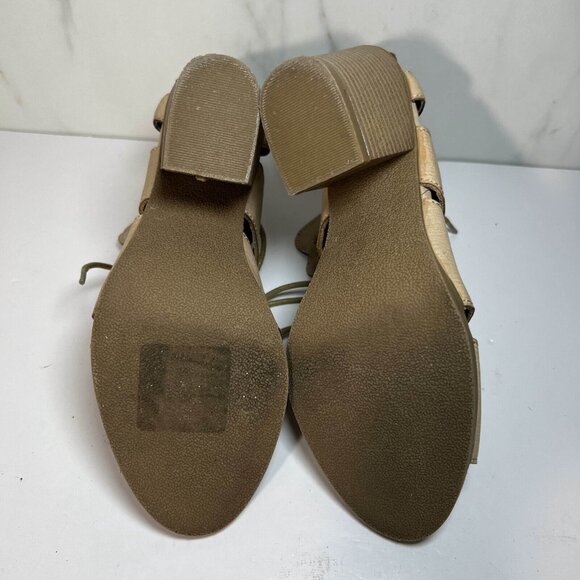 Rampage Heel Sandals Womens Size 6.5  Beige Lace Up Cut Out Peep Toe Leather - Picture 10 of 13
